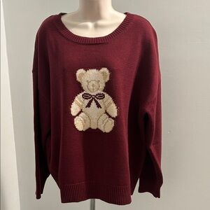 Blu Pepper Large Burgundy Sweater with Teddy Bear Design